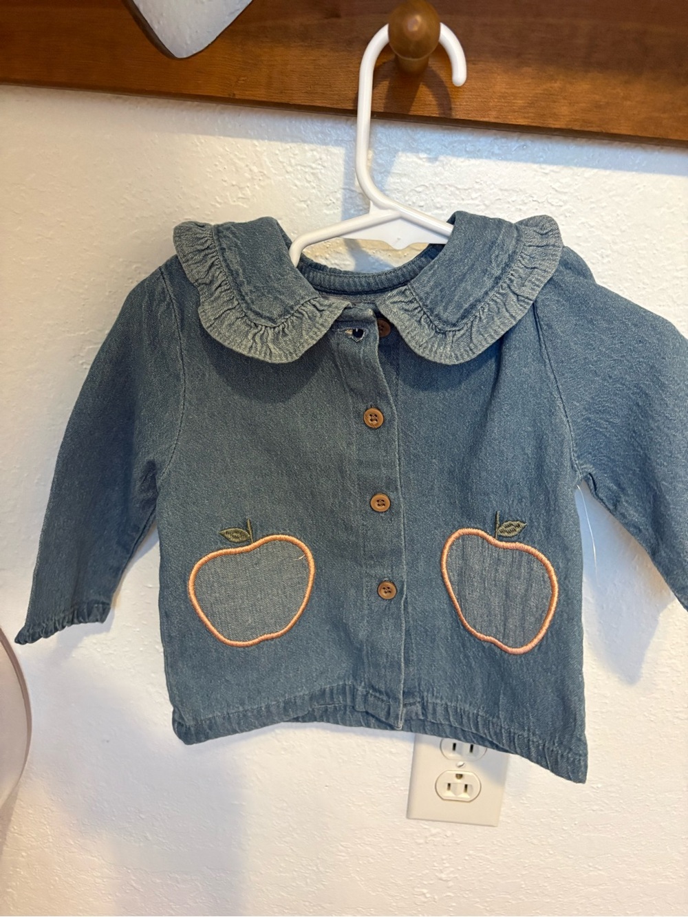 Gymboree Blue Denim Button-Front Jacket with Apple Appliqués